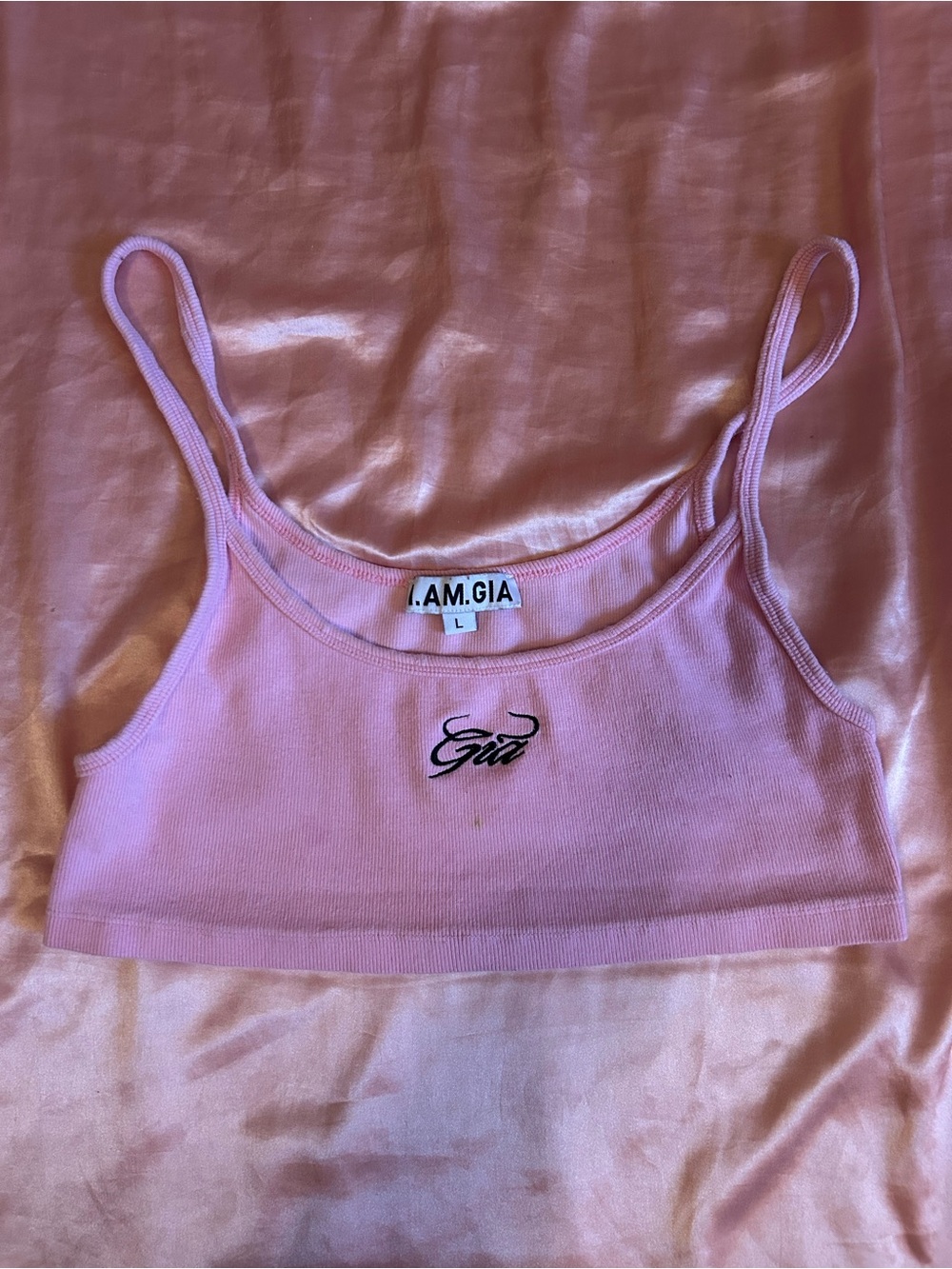 I.AM.GIA Pink Ribbed Cropped Tank